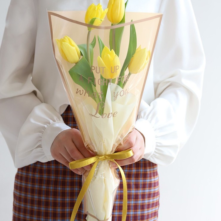 Flower packaging sleeve with simple frame and gold border single branch and multi branch bag